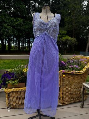 Lavender Lace Long Sheer Nightgown - Velrose Olga like